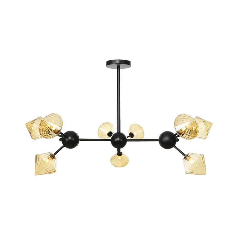 13"/27.5"/34" W Diamond Living Room Chandelier Lamp Amber/Clear Glass 3/9/12 Heads Warehouse Style Pendant Lighting with Sputnik Design Clearhalo 'Ceiling Lights' 'Chandeliers' 'Clear' 'Glass shade' 'Glass' 'Industrial Chandeliers' 'Industrial' 'Middle Century Chandeliers' 'Modern' 'Tiffany' 'Traditional Chandeliers' Lighting' 282533