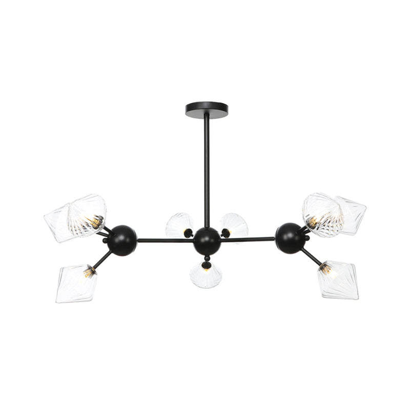 13"/27.5"/34" W Diamond Living Room Chandelier Lamp Amber/Clear Glass 3/9/12 Heads Warehouse Style Pendant Lighting with Sputnik Design Clearhalo 'Ceiling Lights' 'Chandeliers' 'Clear' 'Glass shade' 'Glass' 'Industrial Chandeliers' 'Industrial' 'Middle Century Chandeliers' 'Modern' 'Tiffany' 'Traditional Chandeliers' Lighting' 282537