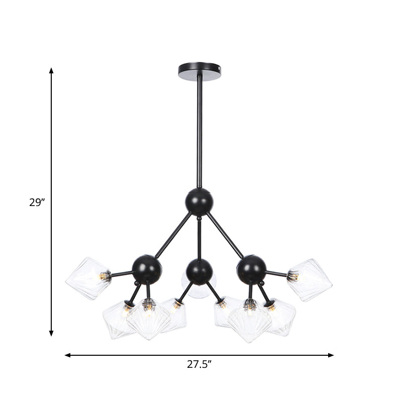 13"/27.5"/34" W Diamond Living Room Chandelier Lamp Amber/Clear Glass 3/9/12 Heads Warehouse Style Pendant Lighting with Sputnik Design Clearhalo 'Ceiling Lights' 'Chandeliers' 'Clear' 'Glass shade' 'Glass' 'Industrial Chandeliers' 'Industrial' 'Middle Century Chandeliers' 'Modern' 'Tiffany' 'Traditional Chandeliers' Lighting' 282546