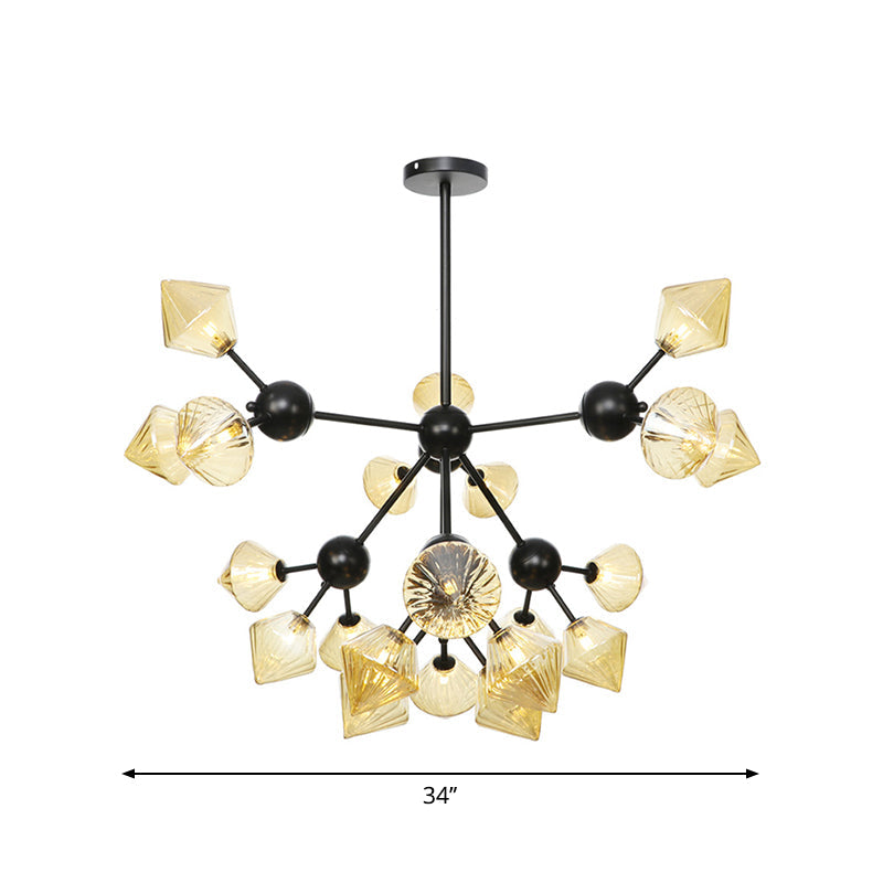 13"/27.5"/34" W Diamond Living Room Chandelier Lamp Amber/Clear Glass 3/9/12 Heads Warehouse Style Pendant Lighting with Sputnik Design Clearhalo 'Ceiling Lights' 'Chandeliers' 'Clear' 'Glass shade' 'Glass' 'Industrial Chandeliers' 'Industrial' 'Middle Century Chandeliers' 'Modern' 'Tiffany' 'Traditional Chandeliers' Lighting' 282567