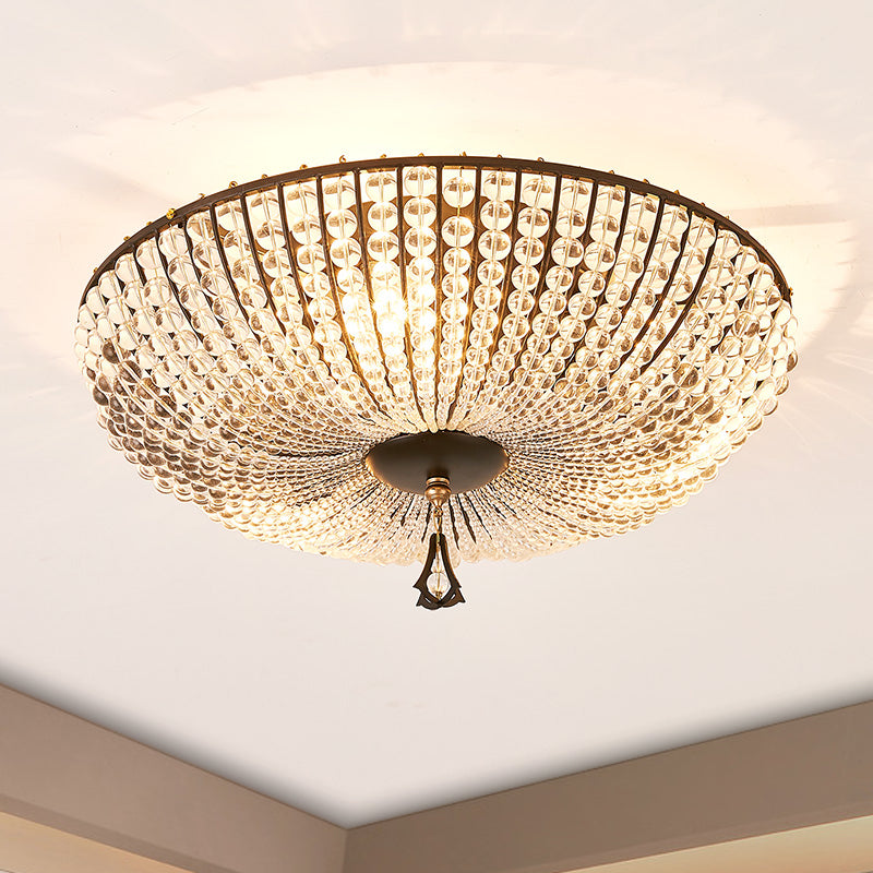 Bowl Close to Ceiling Lamp Modern Clear K9 Crystal 3 Lights Black Flush Mount Lighting for Bedroom Clearhalo 'Ceiling Lights' 'Close To Ceiling Lights' 'Close to ceiling' 'Flush mount' Lighting' 282599