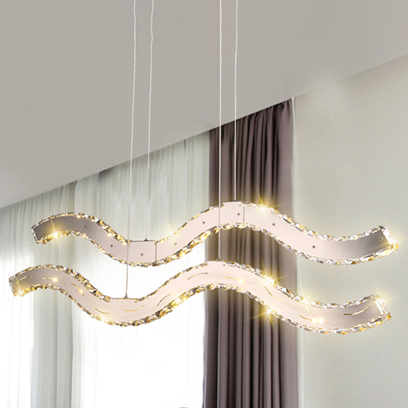 Faceted Crystal 2-Tier Hanging Chandelier Modernist LED Chrome Ceiling Lamp for Dining Room Clearhalo 'Ceiling Lights' 'Chandeliers' 'Modern Chandeliers' 'Modern' Lighting' 282634