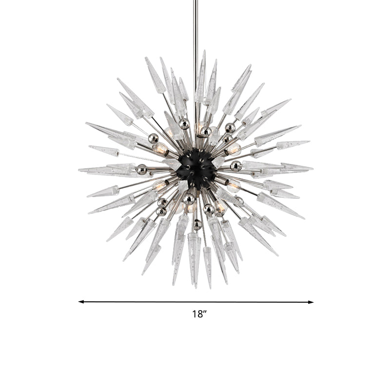 Clear Crystal Starburst Chandelier Lighting Modern 9 Lights Silver Hanging Pendant for Restaurant Clearhalo 'Ceiling Lights' 'Chandeliers' 'Modern Chandeliers' 'Modern' Lighting' 282942