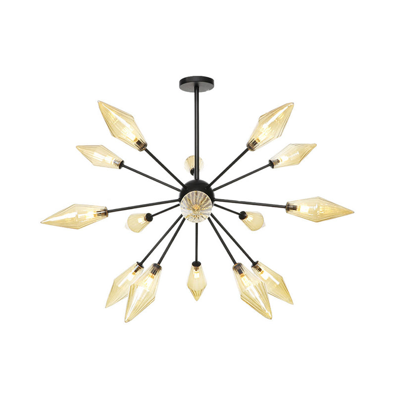 Diamond Shade Chandelier Light Fixture Mid-Century Amber/Clear Ribbed Glass 9/12/15 Lights Living Room Pendant Lighting Clearhalo 'Cast Iron' 'Ceiling Lights' 'Chandeliers' 'Clear' 'Industrial Chandeliers' 'Industrial' 'Metal' 'Middle Century Chandeliers' 'Modern' 'Rustic Chandeliers' 'Tiffany' 'Traditional Chandeliers' Lighting' 282963