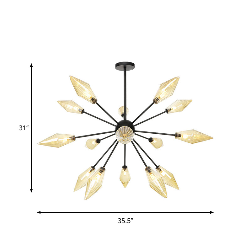 Diamond Shade Chandelier Light Fixture Mid-Century Amber/Clear Ribbed Glass 9/12/15 Lights Living Room Pendant Lighting Clearhalo 'Cast Iron' 'Ceiling Lights' 'Chandeliers' 'Clear' 'Industrial Chandeliers' 'Industrial' 'Metal' 'Middle Century Chandeliers' 'Modern' 'Rustic Chandeliers' 'Tiffany' 'Traditional Chandeliers' Lighting' 282964