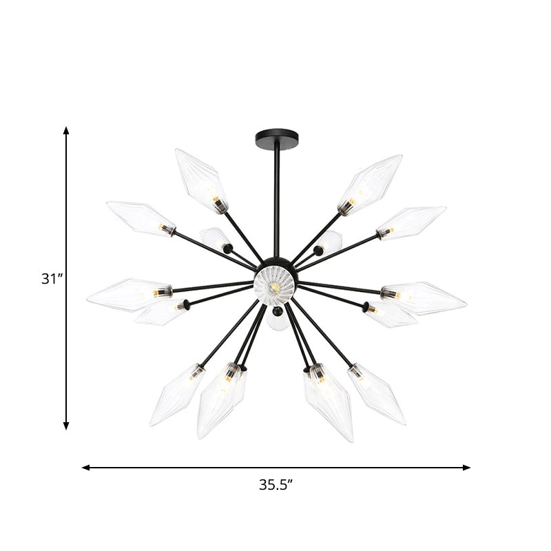 Diamond Shade Chandelier Light Fixture Mid-Century Amber/Clear Ribbed Glass 9/12/15 Lights Living Room Pendant Lighting Clearhalo 'Cast Iron' 'Ceiling Lights' 'Chandeliers' 'Clear' 'Industrial Chandeliers' 'Industrial' 'Metal' 'Middle Century Chandeliers' 'Modern' 'Rustic Chandeliers' 'Tiffany' 'Traditional Chandeliers' Lighting' 282972
