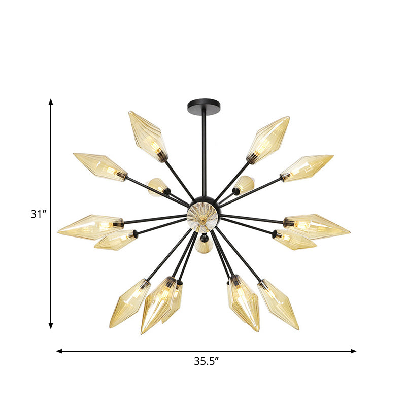 Diamond Shade Chandelier Light Fixture Mid-Century Amber/Clear Ribbed Glass 9/12/15 Lights Living Room Pendant Lighting Clearhalo 'Cast Iron' 'Ceiling Lights' 'Chandeliers' 'Clear' 'Industrial Chandeliers' 'Industrial' 'Metal' 'Middle Century Chandeliers' 'Modern' 'Rustic Chandeliers' 'Tiffany' 'Traditional Chandeliers' Lighting' 282976