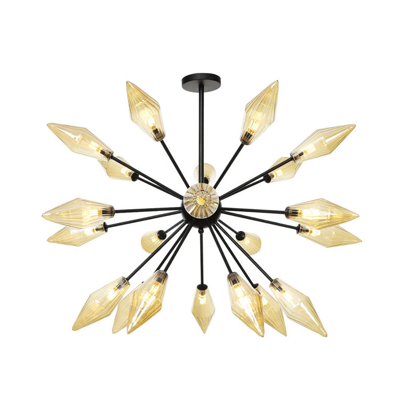 Diamond Shade Chandelier Light Fixture Mid-Century Amber/Clear Ribbed Glass 9/12/15 Lights Living Room Pendant Lighting Clearhalo 'Cast Iron' 'Ceiling Lights' 'Chandeliers' 'Clear' 'Industrial Chandeliers' 'Industrial' 'Metal' 'Middle Century Chandeliers' 'Modern' 'Rustic Chandeliers' 'Tiffany' 'Traditional Chandeliers' Lighting' 282979