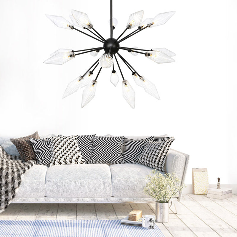 Diamond Shade Chandelier Light Fixture Mid-Century Amber/Clear Ribbed Glass 9/12/15 Lights Living Room Pendant Lighting Clearhalo 'Cast Iron' 'Ceiling Lights' 'Chandeliers' 'Clear' 'Industrial Chandeliers' 'Industrial' 'Metal' 'Middle Century Chandeliers' 'Modern' 'Rustic Chandeliers' 'Tiffany' 'Traditional Chandeliers' Lighting' 282982