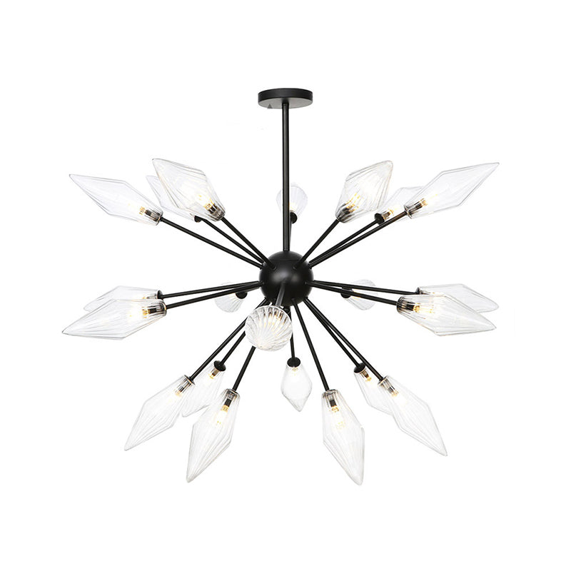 Diamond Shade Chandelier Light Fixture Mid-Century Amber/Clear Ribbed Glass 9/12/15 Lights Living Room Pendant Lighting Clearhalo 'Cast Iron' 'Ceiling Lights' 'Chandeliers' 'Clear' 'Industrial Chandeliers' 'Industrial' 'Metal' 'Middle Century Chandeliers' 'Modern' 'Rustic Chandeliers' 'Tiffany' 'Traditional Chandeliers' Lighting' 282983