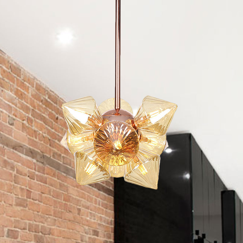 Diamond Amber/Clear Glass Chandelier Lamp Farmhouse Stylish 9/12 Heads Copper/Gold Finish Hanging Lighting 12 Copper Amber Clearhalo 'Cast Iron' 'Ceiling Lights' 'Chandeliers' 'Industrial Chandeliers' 'Industrial' 'Metal' 'Middle Century Chandeliers' 'Rustic Chandeliers' 'Tiffany' Lighting' 283077