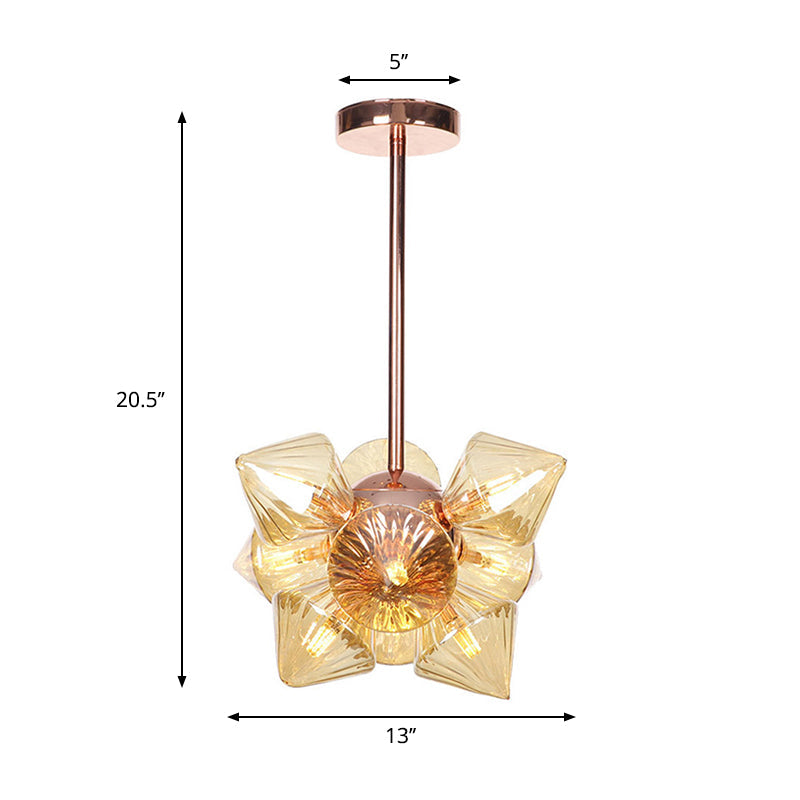 Diamond Amber/Clear Glass Chandelier Lamp Farmhouse Stylish 9/12 Heads Copper/Gold Finish Hanging Lighting Clearhalo 'Cast Iron' 'Ceiling Lights' 'Chandeliers' 'Industrial Chandeliers' 'Industrial' 'Metal' 'Middle Century Chandeliers' 'Rustic Chandeliers' 'Tiffany' Lighting' 283080