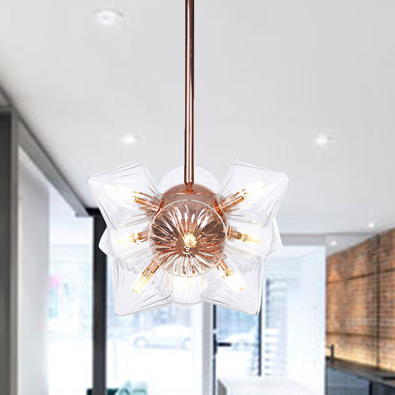 Diamond Amber/Clear Glass Chandelier Lamp Farmhouse Stylish 9/12 Heads Copper/Gold Finish Hanging Lighting 12 Copper Clear Clearhalo 'Cast Iron' 'Ceiling Lights' 'Chandeliers' 'Industrial Chandeliers' 'Industrial' 'Metal' 'Middle Century Chandeliers' 'Rustic Chandeliers' 'Tiffany' Lighting' 283081
