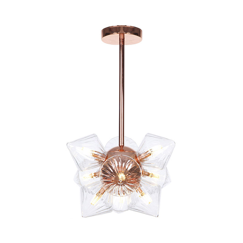 Diamond Amber/Clear Glass Chandelier Lamp Farmhouse Stylish 9/12 Heads Copper/Gold Finish Hanging Lighting Clearhalo 'Cast Iron' 'Ceiling Lights' 'Chandeliers' 'Industrial Chandeliers' 'Industrial' 'Metal' 'Middle Century Chandeliers' 'Rustic Chandeliers' 'Tiffany' Lighting' 283083
