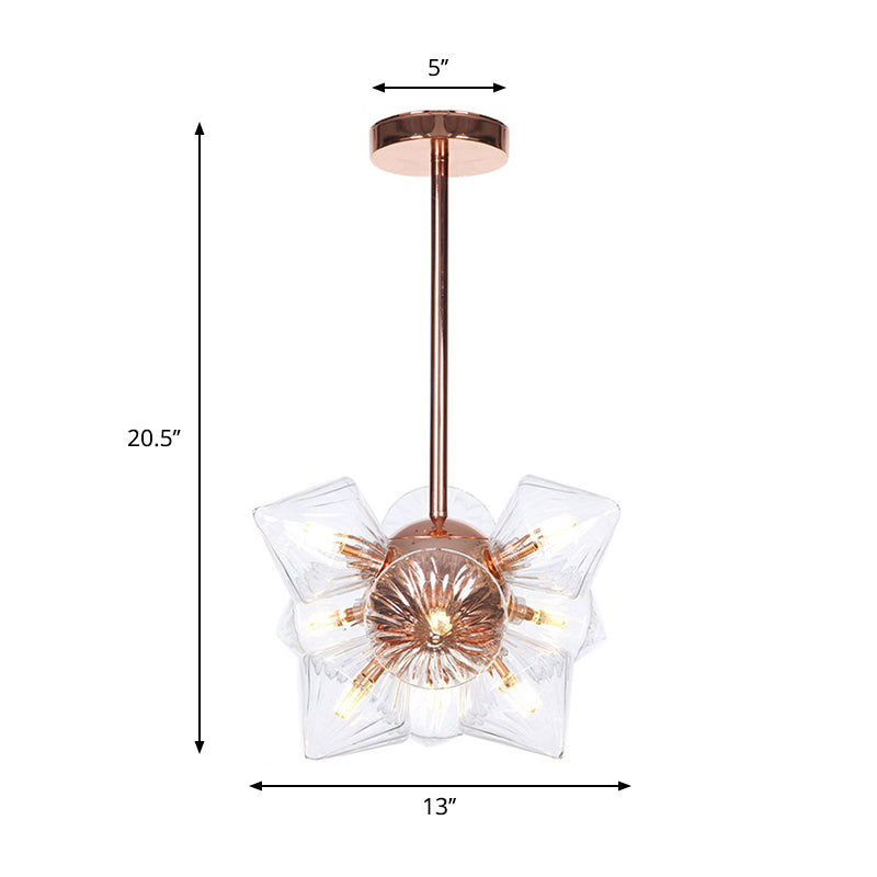 Diamond Amber/Clear Glass Chandelier Lamp Farmhouse Stylish 9/12 Heads Copper/Gold Finish Hanging Lighting Clearhalo 'Cast Iron' 'Ceiling Lights' 'Chandeliers' 'Industrial Chandeliers' 'Industrial' 'Metal' 'Middle Century Chandeliers' 'Rustic Chandeliers' 'Tiffany' Lighting' 283084