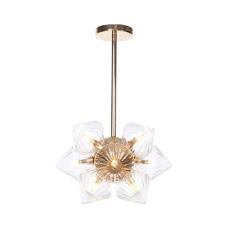 Diamond Amber/Clear Glass Chandelier Lamp Farmhouse Stylish 9/12 Heads Copper/Gold Finish Hanging Lighting Clearhalo 'Cast Iron' 'Ceiling Lights' 'Chandeliers' 'Industrial Chandeliers' 'Industrial' 'Metal' 'Middle Century Chandeliers' 'Rustic Chandeliers' 'Tiffany' Lighting' 283091