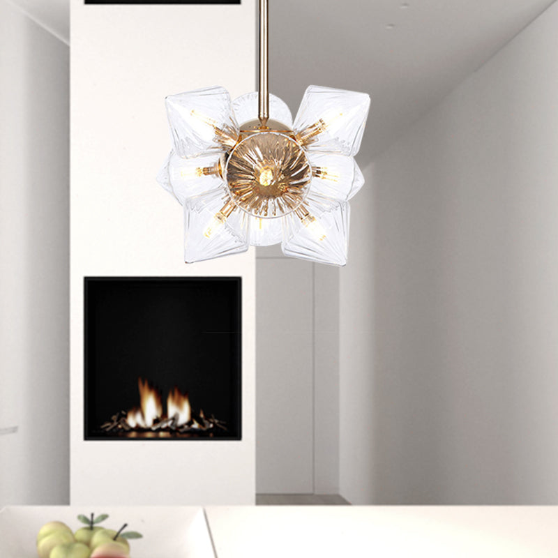 Diamond Amber/Clear Glass Chandelier Lamp Farmhouse Stylish 9/12 Heads Copper/Gold Finish Hanging Lighting Clearhalo 'Cast Iron' 'Ceiling Lights' 'Chandeliers' 'Industrial Chandeliers' 'Industrial' 'Metal' 'Middle Century Chandeliers' 'Rustic Chandeliers' 'Tiffany' Lighting' 283098
