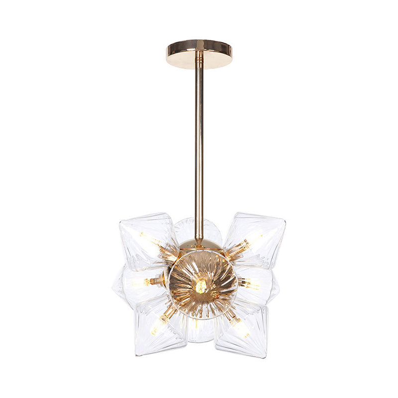 Diamond Amber/Clear Glass Chandelier Lamp Farmhouse Stylish 9/12 Heads Copper/Gold Finish Hanging Lighting Clearhalo 'Cast Iron' 'Ceiling Lights' 'Chandeliers' 'Industrial Chandeliers' 'Industrial' 'Metal' 'Middle Century Chandeliers' 'Rustic Chandeliers' 'Tiffany' Lighting' 283099