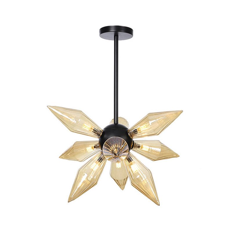 Starburst Design Pendant Lighting Industrial Amber/Clear Ribbed Glass 9/12/15 Heads Bedroom Hanging Chandelier Lamp Clearhalo 'Ceiling Lights' 'Chandeliers' 'Clear' 'Close To Ceiling Lights' 'Glass shade' 'Glass' 'Industrial Chandeliers' 'Industrial' 'Middle Century Chandeliers' 'Modern' 'Tiffany' 'Traditional Chandeliers' Lighting' 283195