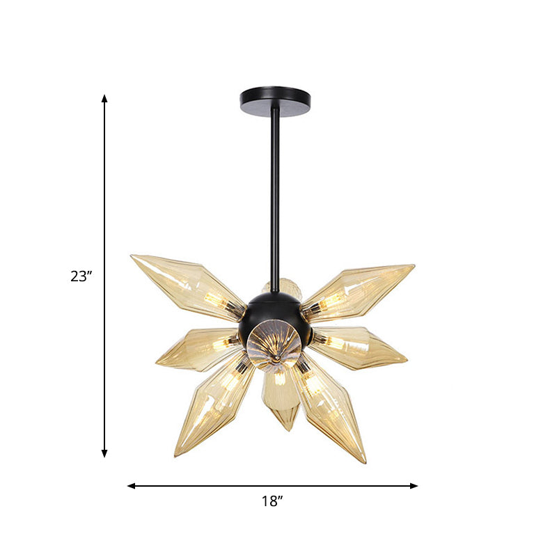 Starburst Design Pendant Lighting Industrial Amber/Clear Ribbed Glass 9/12/15 Heads Bedroom Hanging Chandelier Lamp Clearhalo 'Ceiling Lights' 'Chandeliers' 'Clear' 'Close To Ceiling Lights' 'Glass shade' 'Glass' 'Industrial Chandeliers' 'Industrial' 'Middle Century Chandeliers' 'Modern' 'Tiffany' 'Traditional Chandeliers' Lighting' 283196