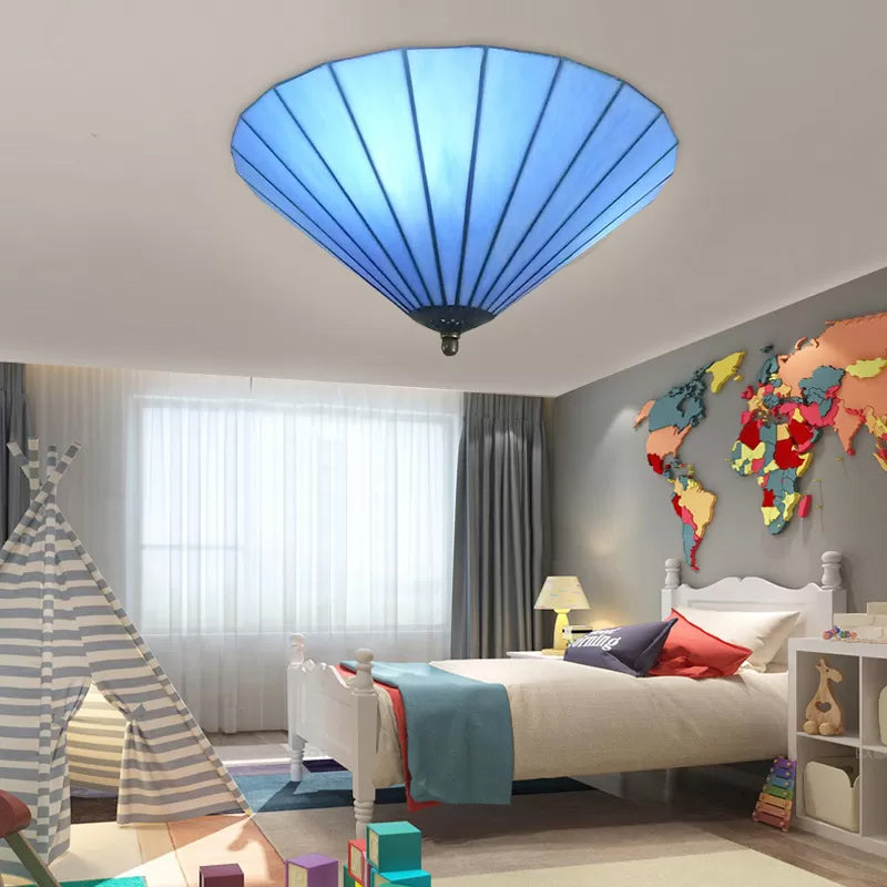 Blue/Blue-White Ceiling Light for Bedroom, Cone Flush Mount Light Fixture with Art Glass Shade Tiffany Style Blue 16" Clearhalo 'Ceiling Lights' 'Close To Ceiling Lights' 'Close to ceiling' 'Flush mount' Lighting' 2832