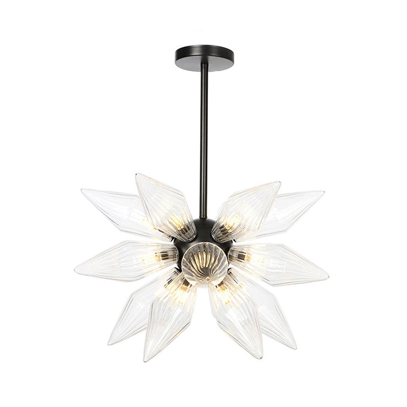 Starburst Design Pendant Lighting Industrial Amber/Clear Ribbed Glass 9/12/15 Heads Bedroom Hanging Chandelier Lamp Clearhalo 'Ceiling Lights' 'Chandeliers' 'Clear' 'Close To Ceiling Lights' 'Glass shade' 'Glass' 'Industrial Chandeliers' 'Industrial' 'Middle Century Chandeliers' 'Modern' 'Tiffany' 'Traditional Chandeliers' Lighting' 283204