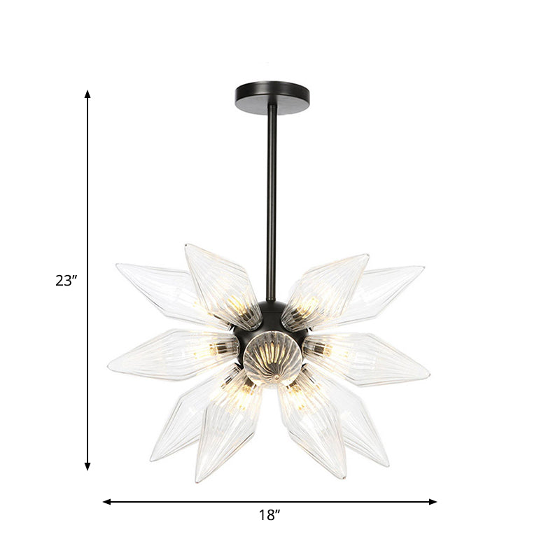 Starburst Design Pendant Lighting Industrial Amber/Clear Ribbed Glass 9/12/15 Heads Bedroom Hanging Chandelier Lamp Clearhalo 'Ceiling Lights' 'Chandeliers' 'Clear' 'Close To Ceiling Lights' 'Glass shade' 'Glass' 'Industrial Chandeliers' 'Industrial' 'Middle Century Chandeliers' 'Modern' 'Tiffany' 'Traditional Chandeliers' Lighting' 283205