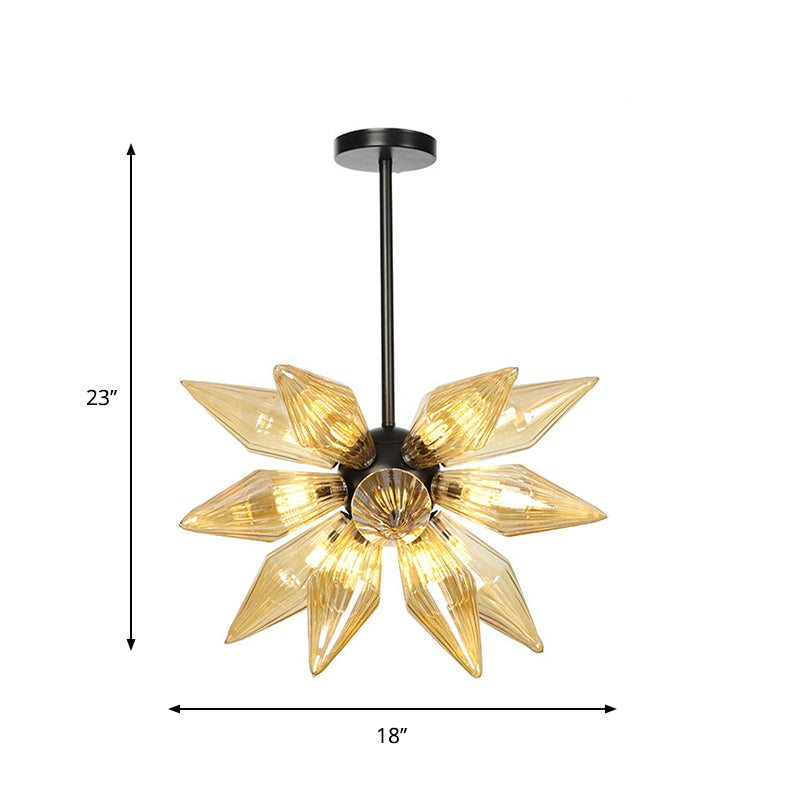 Starburst Design Pendant Lighting Industrial Amber/Clear Ribbed Glass 9/12/15 Heads Bedroom Hanging Chandelier Lamp Clearhalo 'Ceiling Lights' 'Chandeliers' 'Clear' 'Close To Ceiling Lights' 'Glass shade' 'Glass' 'Industrial Chandeliers' 'Industrial' 'Middle Century Chandeliers' 'Modern' 'Tiffany' 'Traditional Chandeliers' Lighting' 283209