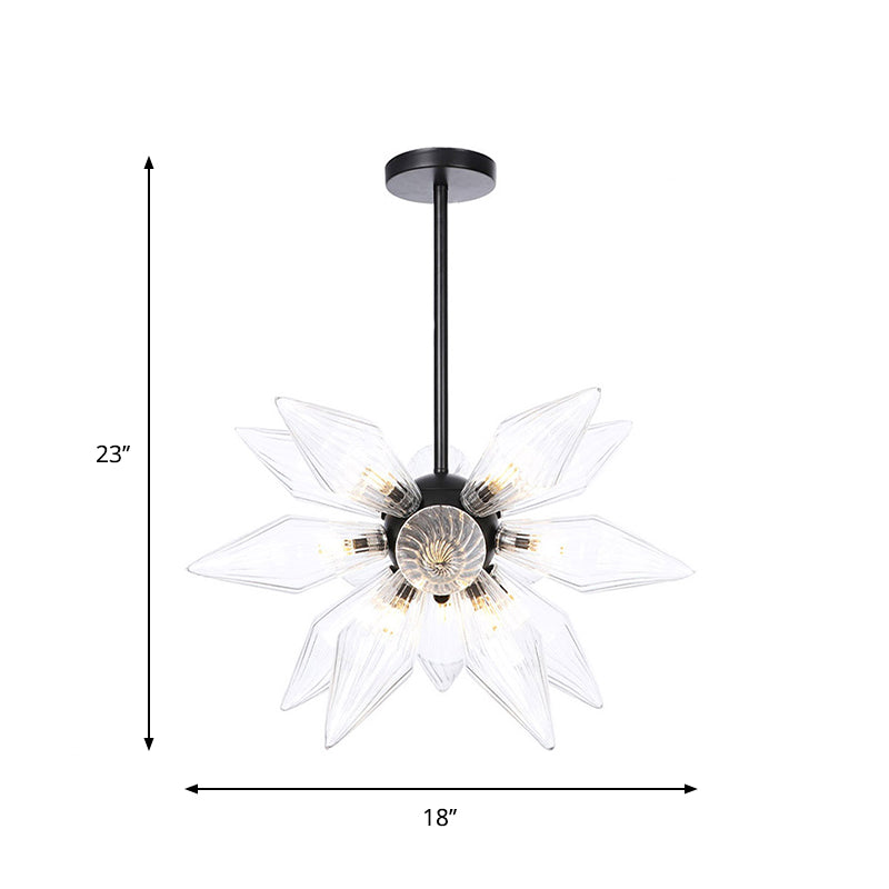 Starburst Design Pendant Lighting Industrial Amber/Clear Ribbed Glass 9/12/15 Heads Bedroom Hanging Chandelier Lamp Clearhalo 'Ceiling Lights' 'Chandeliers' 'Clear' 'Close To Ceiling Lights' 'Glass shade' 'Glass' 'Industrial Chandeliers' 'Industrial' 'Middle Century Chandeliers' 'Modern' 'Tiffany' 'Traditional Chandeliers' Lighting' 283217