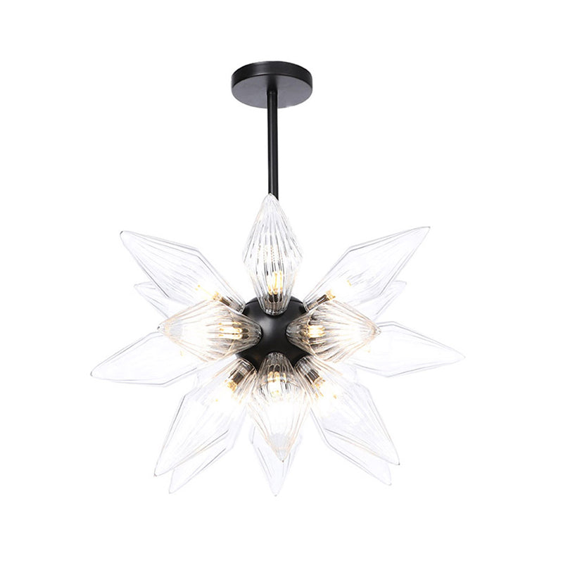 Starburst Design Pendant Lighting Industrial Amber/Clear Ribbed Glass 9/12/15 Heads Bedroom Hanging Chandelier Lamp Clearhalo 'Ceiling Lights' 'Chandeliers' 'Clear' 'Close To Ceiling Lights' 'Glass shade' 'Glass' 'Industrial Chandeliers' 'Industrial' 'Middle Century Chandeliers' 'Modern' 'Tiffany' 'Traditional Chandeliers' Lighting' 283220