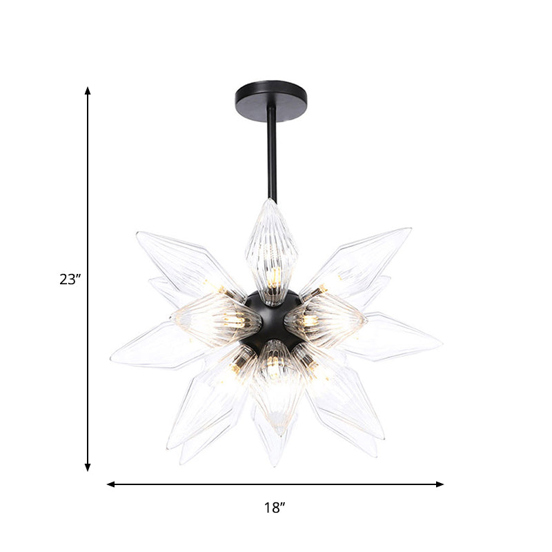 Starburst Design Pendant Lighting Industrial Amber/Clear Ribbed Glass 9/12/15 Heads Bedroom Hanging Chandelier Lamp Clearhalo 'Ceiling Lights' 'Chandeliers' 'Clear' 'Close To Ceiling Lights' 'Glass shade' 'Glass' 'Industrial Chandeliers' 'Industrial' 'Middle Century Chandeliers' 'Modern' 'Tiffany' 'Traditional Chandeliers' Lighting' 283221