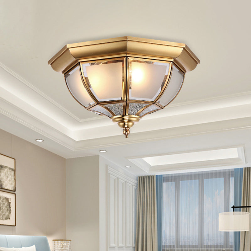 14"/18" W Faceted Dining Room Flush Lamp Traditional Clear Glass 3/4 Lights Brass Finish Ceiling Lighting Brass Clearhalo 'Ceiling Lights' 'Close To Ceiling Lights' 'Close to ceiling' 'Flush mount' Lighting' 283266