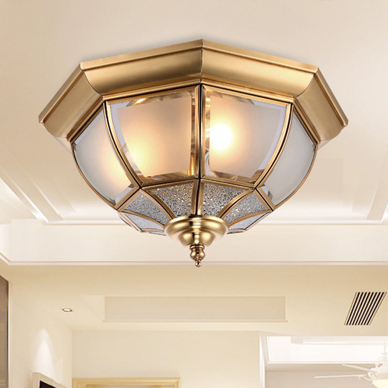 14"/18" W Faceted Dining Room Flush Lamp Traditional Clear Glass 3/4 Lights Brass Finish Ceiling Lighting Clearhalo 'Ceiling Lights' 'Close To Ceiling Lights' 'Close to ceiling' 'Flush mount' Lighting' 283267