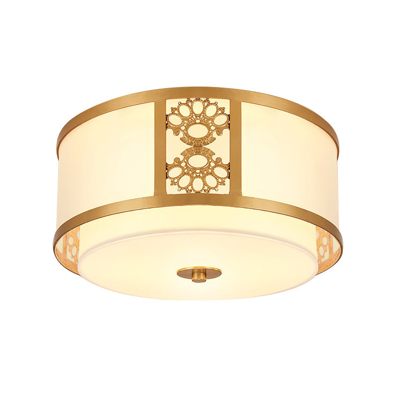 16"/19.5"Dia Brass Finish 3/4-Light Ceiling Lamp Minimalist Opaque Glass Dual Round Flush Mount Light Clearhalo 'Ceiling Lights' 'Close To Ceiling Lights' 'Close to ceiling' 'Flush mount' Lighting' 283352