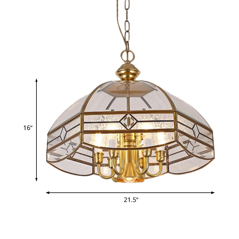 7 Lights Chandelier Pendant Light Colonial Dome Clear Glass Suspension Lamp for Dining Room Clearhalo 'Ceiling Lights' 'Chandeliers' 'Close To Ceiling Lights' 'Glass shade' 'Glass' Lighting' 283734