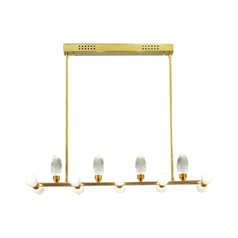 Gold Linear Chandelier Pendant Light Modernism 11/14 Heads LED Crystal Hanging Lamp for Dining Table, 23.5"/29.5" Long Clearhalo 'Ceiling Lights' 'Chandeliers' 'Modern Chandeliers' 'Modern' Lighting' 283749