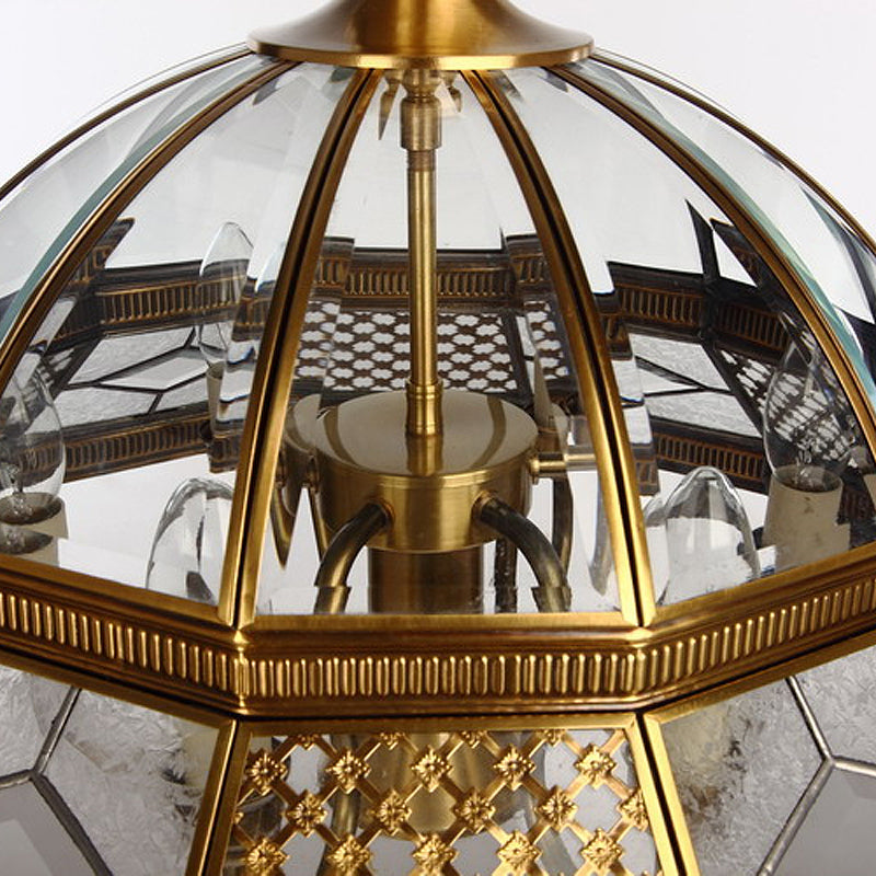 Colonial Dome Hanging Pendant 7 Heads Clear Glass Chandelier Lighting Fixture for Bedroom Clearhalo 'Ceiling Lights' 'Chandeliers' 'Glass shade' 'Glass' Lighting' 283782