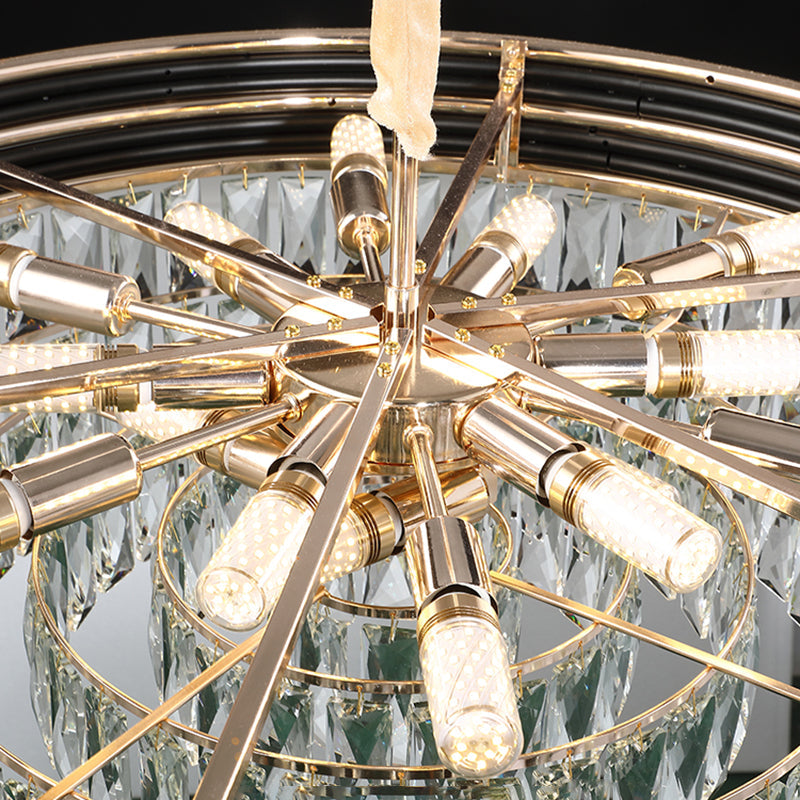 3-Tier Round Chandelier Light Modernism Crystal Block 9/11 Heads 18"/21.5" Wide Black Pendant Light Clearhalo 'Ceiling Lights' 'Chandeliers' 'Modern Chandeliers' 'Modern' Lighting' 283820