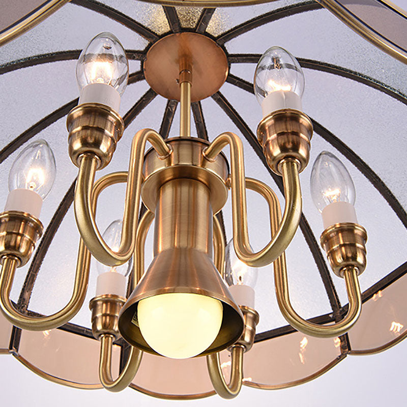 Scalloped Living Room Ceiling Chandelier Colonial Milky Glass 5/7 Heads Gold Hanging Light Fixture Clearhalo 'Ceiling Lights' 'Chandeliers' 'Glass shade' 'Glass' Lighting' 283901