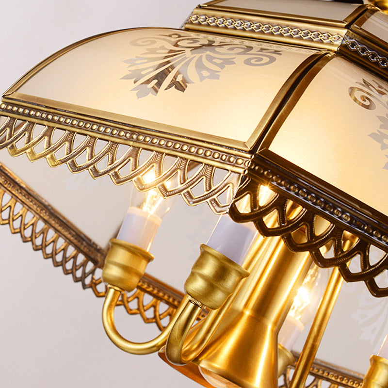 Gold 7 Heads Chandelier Lighting Colonialism Mouth Blown Opaline Glass Dome Pendant Ceiling Light for Dining Room Clearhalo 'Ceiling Lights' 'Chandeliers' 'Glass shade' 'Glass' Lighting' 284049