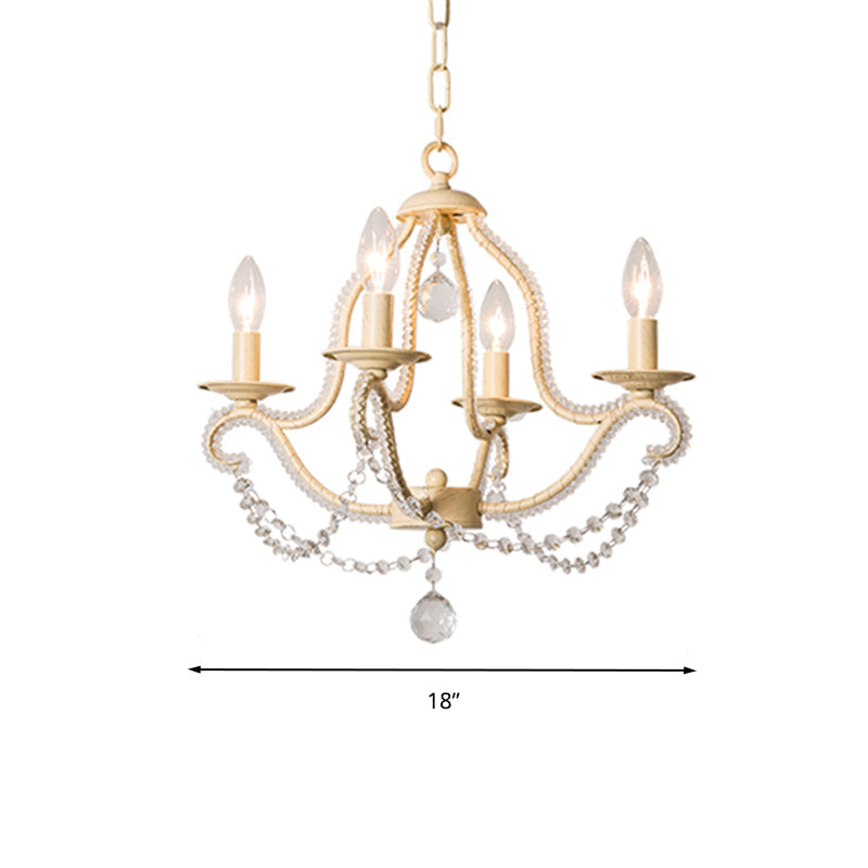 Empire Shade Bedroom Hanging Light Fixture Traditional Crystal Beaded 4 Heads Beige Chandelier Lighting with Shade/with Shadeless Clearhalo 'Ceiling Lights' 'Chandeliers' Lighting' options 284219