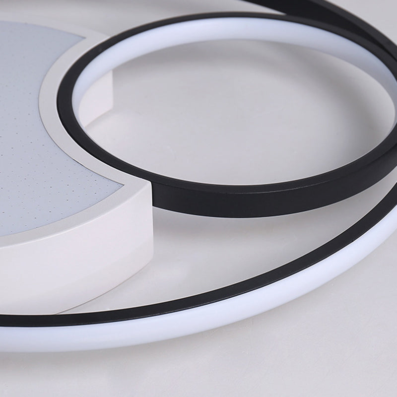 Circle Ceiling Light Modernism Metal Black and White 18"/21.5" Wide LED Flush Lighting in Warm/White Light/Remote Control Stepless Dimming Clearhalo 'Ceiling Lights' 'Close To Ceiling Lights' 'Close to ceiling' 'Flush mount' Lighting' 284486