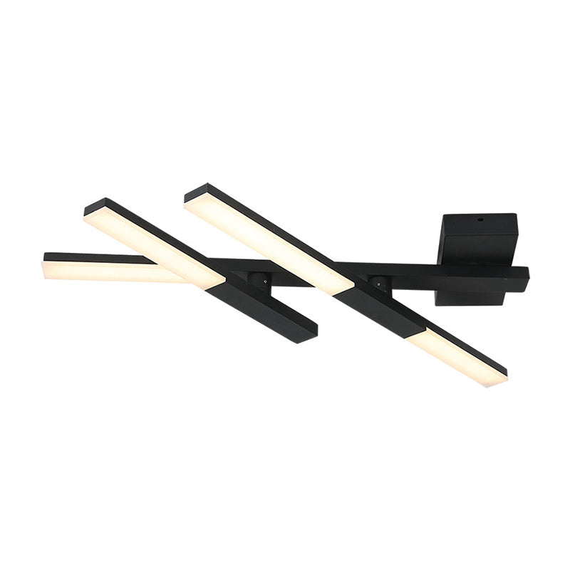 Black Linear Ceiling Mount Light Modernism Metal 27" Wide LED Flush Light Fixture in Natural Light/Remote Control Stepless Dimming Clearhalo 'Ceiling Lights' 'Close To Ceiling Lights' 'Close to ceiling' 'Flush mount' Lighting' 284537