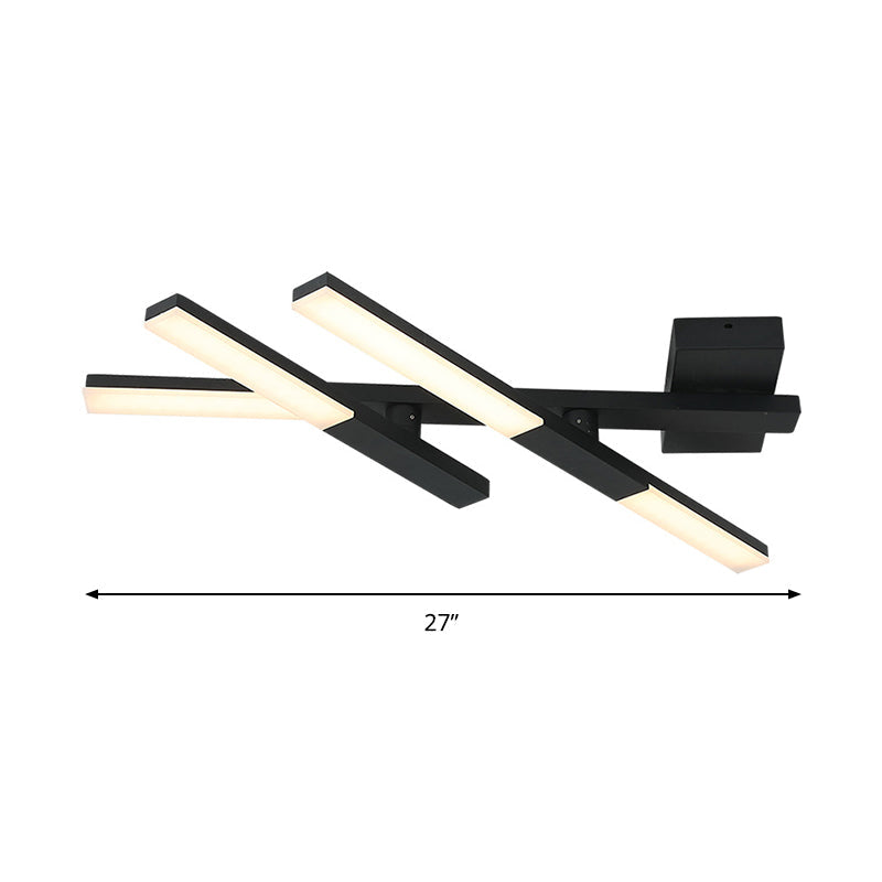 Black Linear Ceiling Mount Light Modernism Metal 27" Wide LED Flush Light Fixture in Natural Light/Remote Control Stepless Dimming Clearhalo 'Ceiling Lights' 'Close To Ceiling Lights' 'Close to ceiling' 'Flush mount' Lighting' 284538