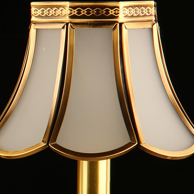 5/6/8 Heads Beige Frosted Glass Pendant Chandelier Colonial Gold Finish Scallope Living Room Suspension Lighting Clearhalo 'Ceiling Lights' 'Chandeliers' 'Glass shade' 'Glass' 'Pendant Lights' Lighting' 284662