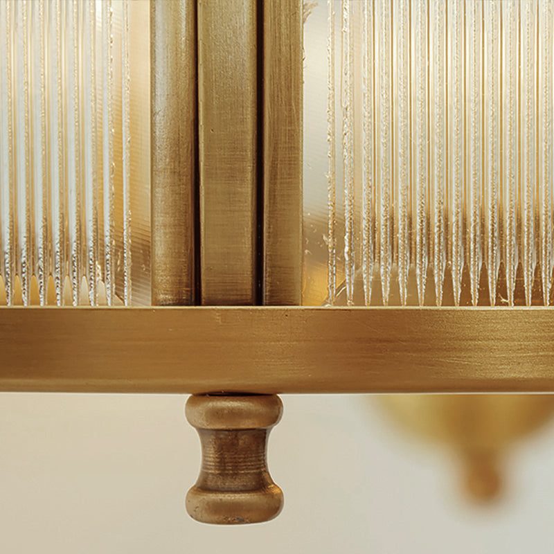 Drum Kitchen Ceiling Chandelier Colonial Frosted Ribbed Glass 4/5 Heads Gold Hanging Light Fixture Clearhalo 'Ceiling Lights' 'Chandeliers' 'Glass shade' 'Glass' Lighting' 284786