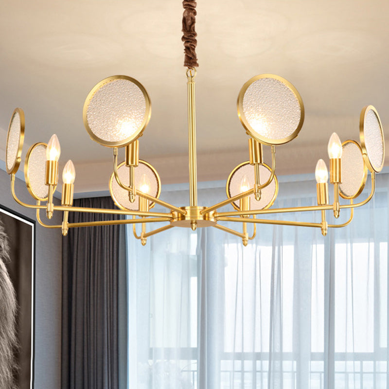 Seeded Glass Gold Chandelier Candle 6/8 Lights Colonialism Down Lighting Pendant for Living Room Clearhalo 'Ceiling Lights' 'Chandeliers' 'Glass shade' 'Glass' Lighting' 284798