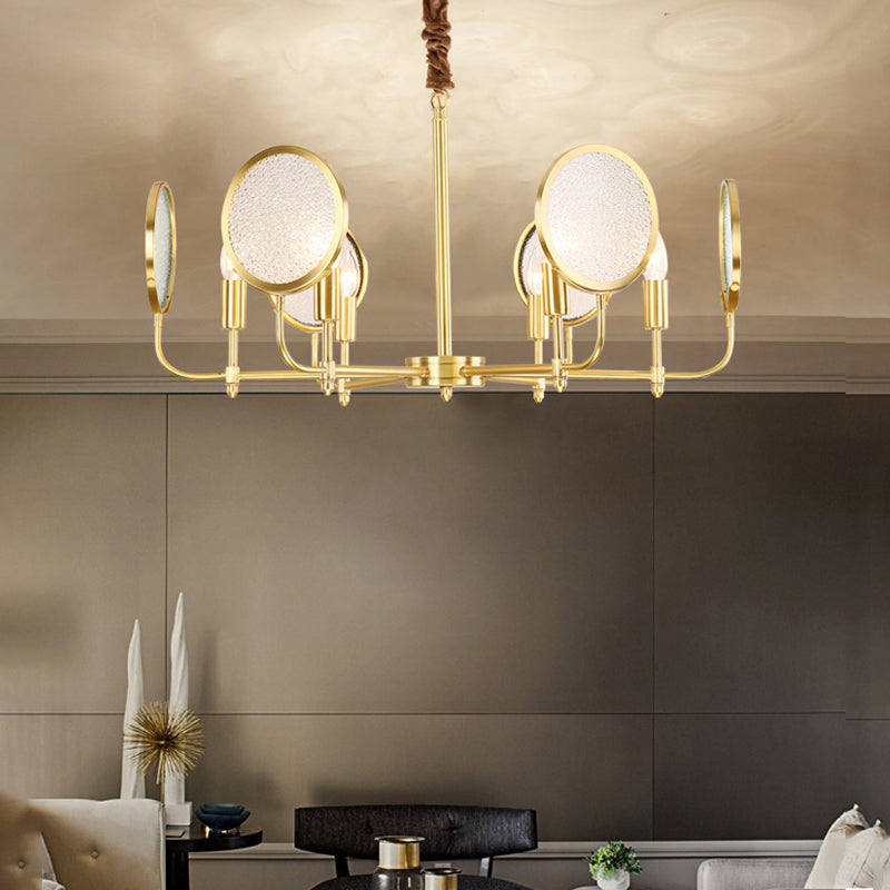 Seeded Glass Gold Chandelier Candle 6/8 Lights Colonialism Down Lighting Pendant for Living Room Clearhalo 'Ceiling Lights' 'Chandeliers' 'Glass shade' 'Glass' Lighting' 284804