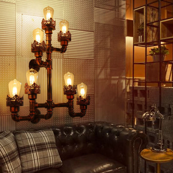 Weathered Copper Pipe Wall Lamp Rustic Stylish Iron 7 Lights Restaurant Sconce Light Fixture with /without Cylinder Shade Weathered Copper Shadeless Clearhalo 'Art deco wall lights' 'Cast Iron' 'Glass' 'Industrial wall lights' 'Industrial' 'Middle century wall lights' 'Modern' 'Rustic wall lights' 'Tiffany' 'Traditional wall lights' 'Wall Lamps & Sconces' 'Wall Lights' Lighting' 28487