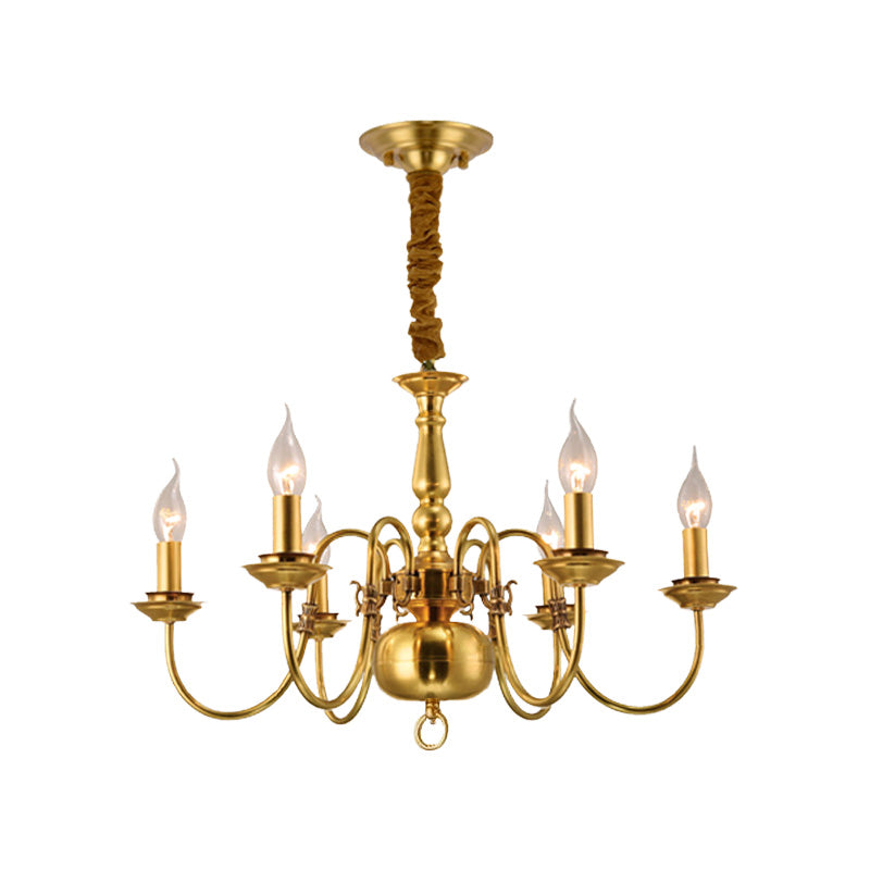 Colonialist Candle Hanging Pendant 6 Heads Metal Chandelier Lighting Fixture in Gold for Kitchen Clearhalo 'Ceiling Lights' 'Chandeliers' Lighting' options 284990